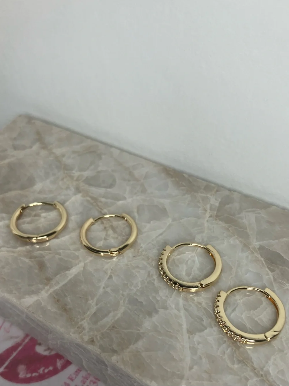 14K Gold Plated Huggie Hoop Earrings Set – 2 Pairs | 14mm CZ Tennis Huggies
